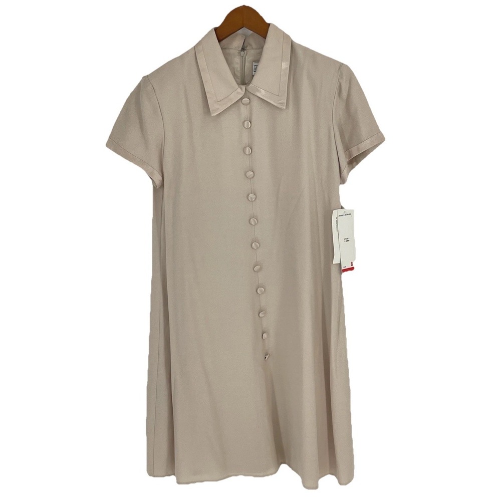 NWT Vtg Jessica Howard Womens 8 Shirt Dress Faux Button Front Beige Made in USA